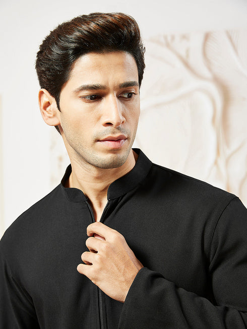Men's Black Silk Blend Kurta